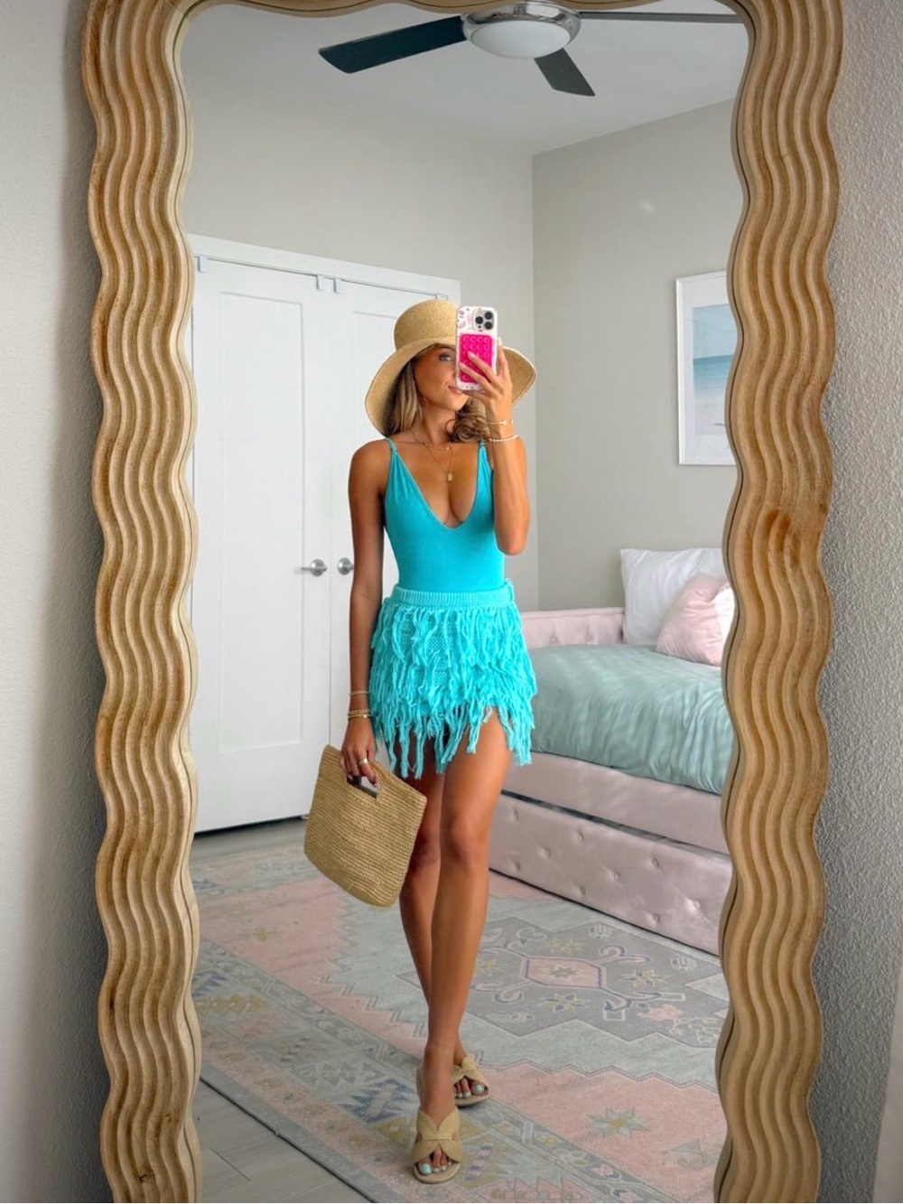 Bright blue fringe skirt